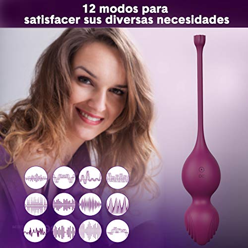 Maksexy Bolas Chinas para Mujer - 12 Modos para Ejercicios Kegel de Control Remoto y Reafirmantes de Músculo Pélvico