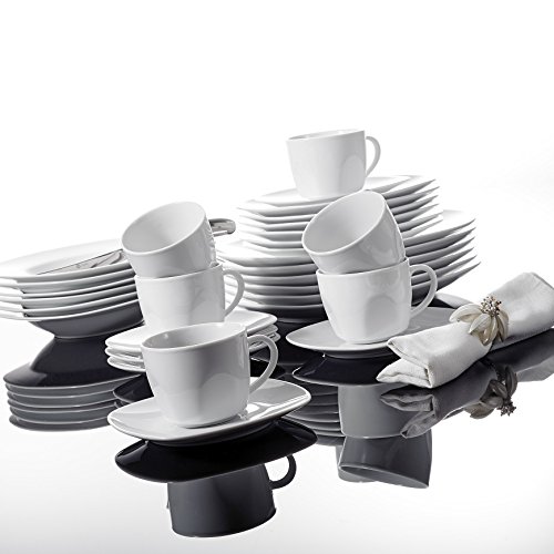 MALACASA, Serie ELISA, Vajillas de Porcelana, Juego de Café, 30 Piezas, con 6 Tazas, 6 Platos, 6 Platos de Postre, 6 Platos Hondos, 6 Platos Llanos para 6 Personas