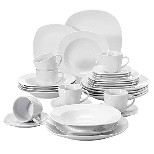 MALACASA, Serie ELISA, Vajillas de Porcelana, Juego de Café, 30 Piezas, con 6 Tazas, 6 Platos, 6 Platos de Postre, 6 Platos Hondos, 6 Platos Llanos para 6 Personas