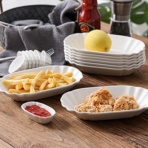 MALACASA, serie Regular, 16 piezas Cuencos de Porcelana, incluye 8 Tazones Grandes de Papas Fritas con 8 Dipshells Pequeños, Plato de Salchichas, Bandejas para Postres, Aperitivos