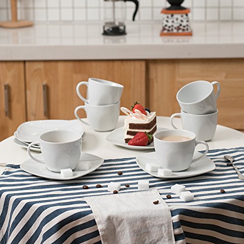 MALACASA, Series Elisa, 12 Piezas Juegos de Cafe de Porcelana 6 Tazas y 6 Platillos servicios de cafe para 6 Personas