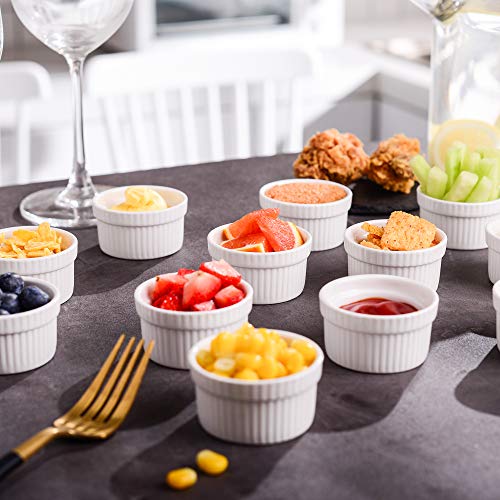 MALACASA, Series Ramekin, 24 Piezas 2.4"(6 cm) Crema de Cerámica Juego de Platos de Porcelana, Color Banco Marfil Mini Cuencos y Platos de Salsa/Snack/Postre