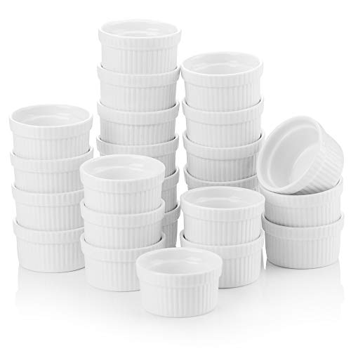 MALACASA, Series Ramekin, 24 Piezas 2.4"(6 cm) Crema de Cerámica Juego de Platos de Porcelana, Color Banco Marfil Mini Cuencos y Platos de Salsa/Snack/Postre