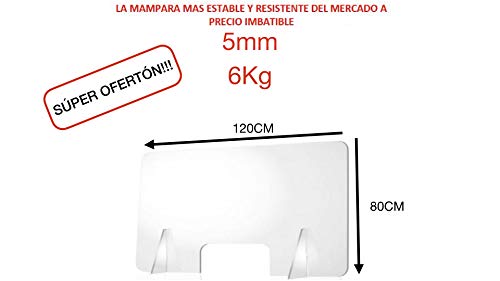 Mampara de metacrilato mostrador 5mm proteccion para oficinas mostradores manicura sobremesa material transparente (80X120)