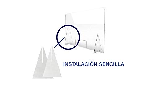 Mampara de metacrilato protectora low cost para mostrador con amplia ventanilla para mostrador ofician negocios farmacias 80X100