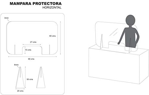 MAMPARA DE PROTECCIÓN METACRILATO TRANSPARENTE 90x60 HORIZONTAL