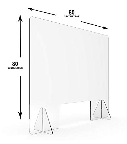 MAMPARA DE PROTECCIÓN METACRILATO TRANSPARENTE EXTRAFUERTE 5mm (80x80cm)