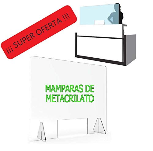 MAMPARA DE PROTECCIÓN METACRILATO TRANSPARENTE EXTRAFUERTE 5mm (80x80cm)