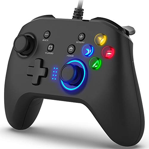 Mando de Juegos con Cable, Joystick Gamepad Doble Vibración, Controlador de Juegos PC Compatible PS3, Switch, PC Windows 10/8/7, Portátil, TV Box, Teléfonos Móviles Android, Cable USB de 6.5 pies