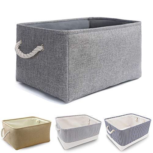 Mangata Caja de Almacenamiento de Tela, Cesta de Almacenamiento de Lona Engrosada Plegable con Asas de Cuerda para Ropa, Juguetes (Large, Gris)