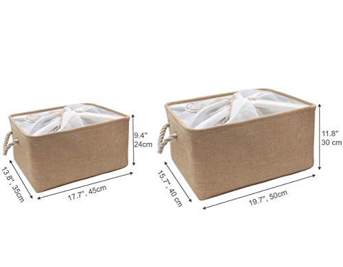 Mangata Lavable Plegable Engrosada Lona Tela Caja de Almacenamiento con cordón (Xlarge, Beige)