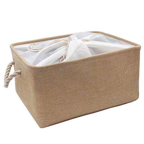 Mangata Lavable Plegable Engrosada Lona Tela Caja de Almacenamiento con cordón (Xlarge, Beige)