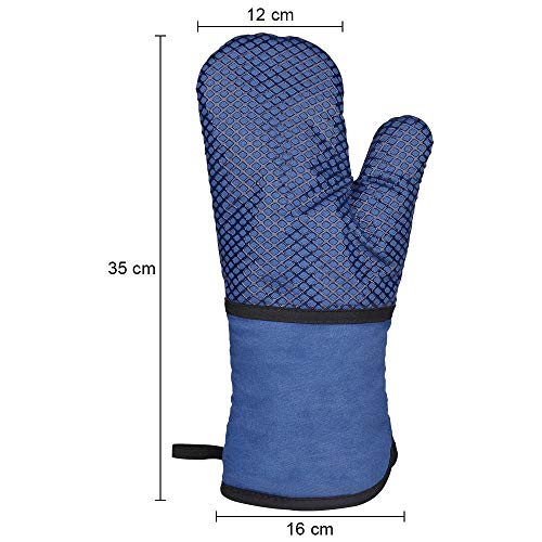 Manoplas Horno Antideslizante Guantes de Cocina Silicona Dobles,Guantes de Horno Profesional Resistentes al Calor Largo y Grueso Algodón Suave Oven Gloves para Cocina Horneando Barbacoa 1 Par (Azul)