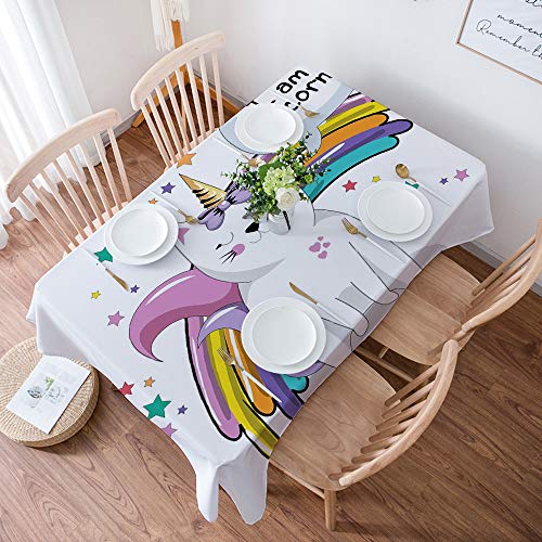 Mantel de Algodón y Lino,Unicorn Cat, Animal de hadas con cono de helado B,Decorativo a Prueba de Polvo, Uso para la Mesa de Comedor, Banquete, Sirve para Las Mesas Cuadradas y Redondas (140 * 200 cm)