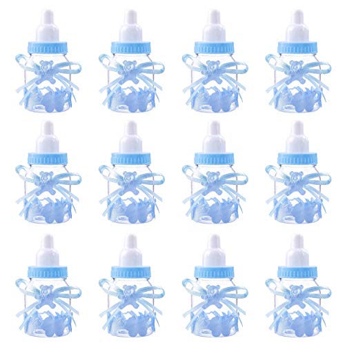 MaoXinTek Botella de Caramelo Biberones Dulces Botella con Mini Chupete de Decoración para Ducha Baby Shower Fiesta de Bautismo 12 Pcs Azul