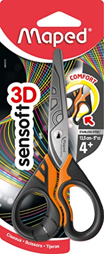 Maped Sensoft Fluo 484310, Tijeras con Asas Flexibles, Asimétrico, surtido: colores aleatorios