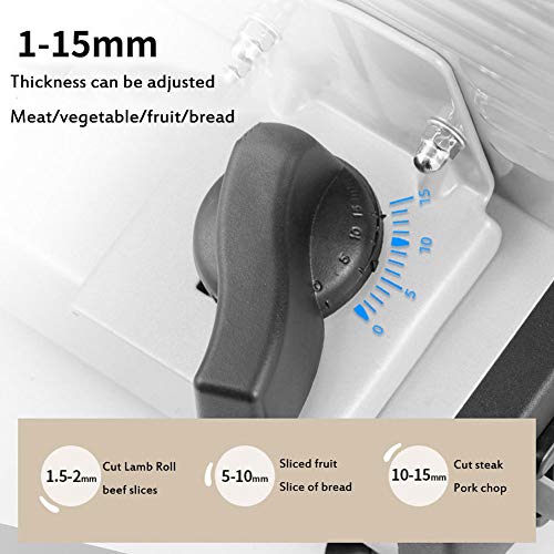 Máquina cortadora de alimentos de espesor ajustable,Cortadora de carne eléctrica para uso doméstico con hoja y carro de 7.5”,Rebanadas de carne de corte de acero inoxidable,Para Industrial,Silver