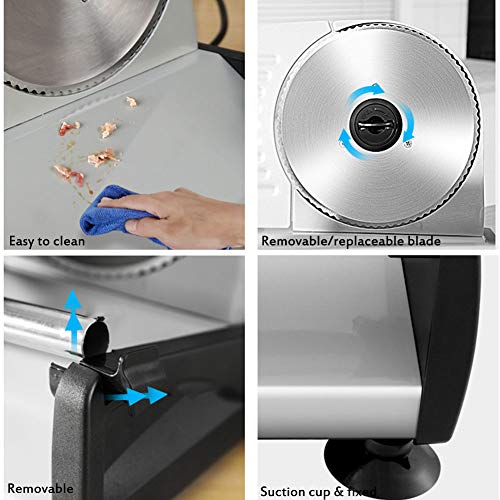 Máquina cortadora de alimentos de espesor ajustable,Cortadora de carne eléctrica para uso doméstico con hoja y carro de 7.5”,Rebanadas de carne de corte de acero inoxidable,Para Industrial,Silver