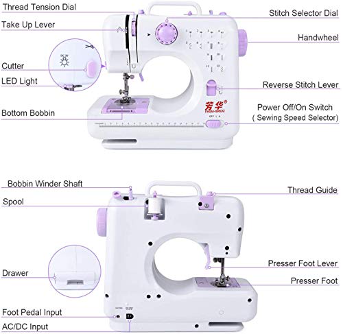 Máquina de coser, ligera, completa, 12 puntos, mesa de extensión (Fanghua)