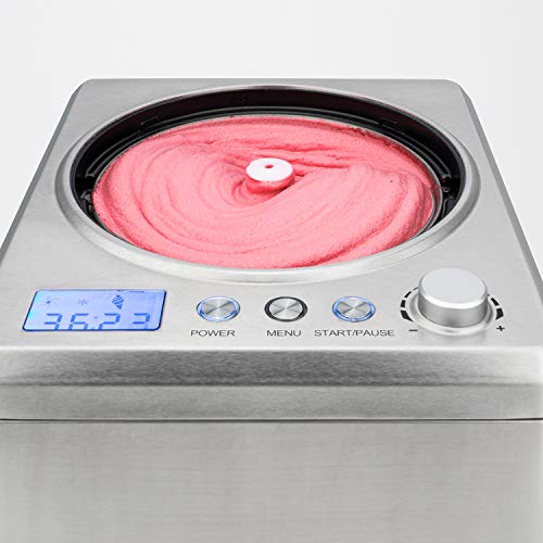 Máquina para Hacer Helados Caseros y Sorbetes con Compresor, 180 W, Capacidad de 2 Litros, Acero Inoxidable, Gris. H.Koenig_HF340