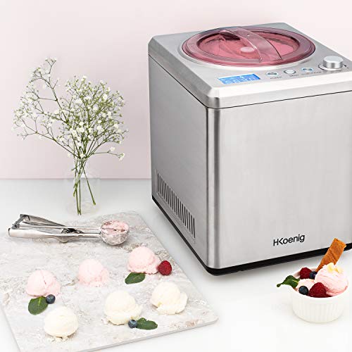 Máquina para Hacer Helados Caseros y Sorbetes con Compresor, 180 W, Capacidad de 2 Litros, Acero Inoxidable, Gris. H.Koenig_HF340