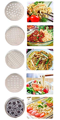 Máquina para Hacer Pasta Acero Inoxidable Pasta Cabeza Maker Vegetal Fruta Exprimidor Prensa Rigatoni Gramflour Fideos de Máquina Herramienta de Cocina (1 x Máquina + 5 x Molde)