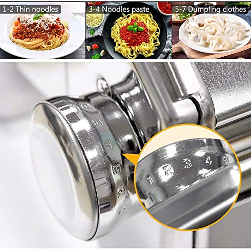 Máquina para Hacer Pasta Fresca Manual Máquina de Cortar Pasta de Acero Inoxidable con Manivela 7 cortes ajustes Fácil Manejo Para Casa Cocina Fideos Masa Tagliatelle Lasaña Espaguetis Plata (Plata)