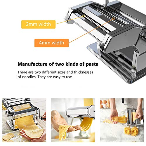 Máquina para Hacer Pasta Fresca Manual Máquina de Cortar Pasta de Acero Inoxidable con Manivela 7 cortes ajustes Fácil Manejo Para Casa Cocina Fideos Masa Tagliatelle Lasaña Espaguetis Plata (Plata)