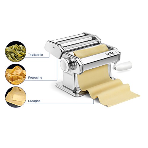 Máquina para hacer pasta Laica PM2000 permite accesorios para hacer más tipos de pasta, incluye pinza de fijación y manivela, se le puede añadir motor, en acero inxidable.