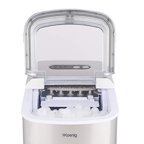 Máquina silenciosa para Hacer Hielo, 120 W, Capacidad 12 kg, Entre 10 y 13 Minutos, 2 Tamaños de Cubitos, Gris, Acero Inoxidable. H.Koenig_KB20