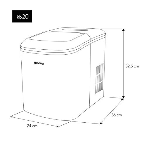 Máquina silenciosa para Hacer Hielo, 120 W, Capacidad 12 kg, Entre 10 y 13 Minutos, 2 Tamaños de Cubitos, Gris, Acero Inoxidable. H.Koenig_KB20