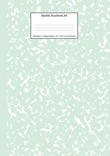 Marble Notebook A4: Mint Green College Ruled Journal: 3 (Pastel Stationery Notebooks a4)