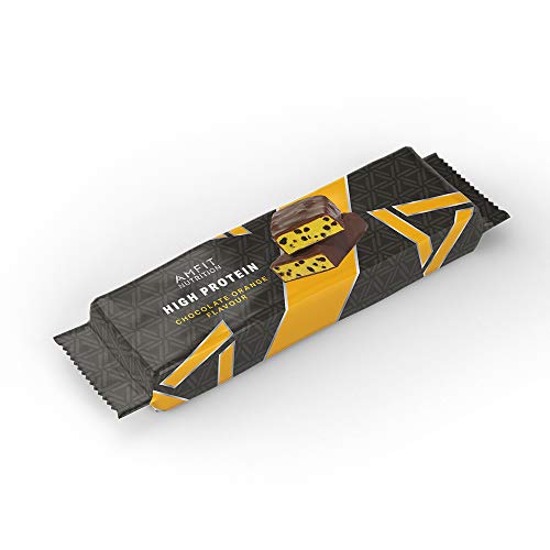 Marca Amazon - Amfit Nutrition Barrita de proteína baja en azúcar (19,8gr proteina - 2.1gr azúcar) - chocolate y naranja - Pack de 12 (12x60g)