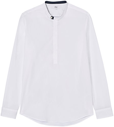 Marca Amazon - find. Camisa con Cuello de Tira y Corte Estándar para Hombre, Blanco (White), 41 cm, Label: XL