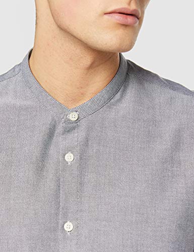 Marca Amazon - find. Grandad Cotton - Camisa Hombre, Gris (Grey), L, Label: L