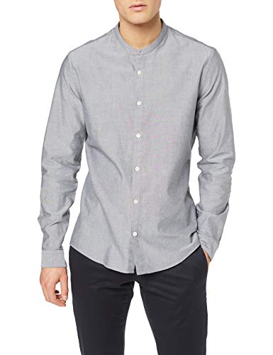 Marca Amazon - find. Grandad Cotton - Camisa Hombre, Gris (Grey), L, Label: L