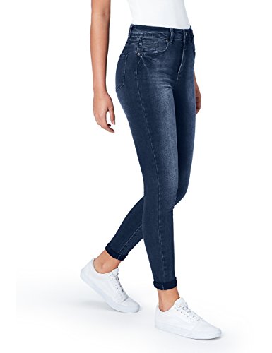 Marca Amazon - find. Vaqueros Ceñidos de Tiro Medio Mujer, Azul (Mid Indigo), 36W / 32L, Label: 36W / 32L