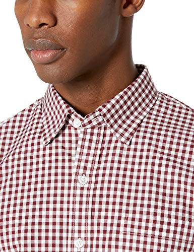 Marca Amazon - Goodthreads - Camisa cómoda de popelín elástico con manga larga, corte entallado, y de cuidado fácil, para hombre, Burgundy Gingham, US L (EU L)