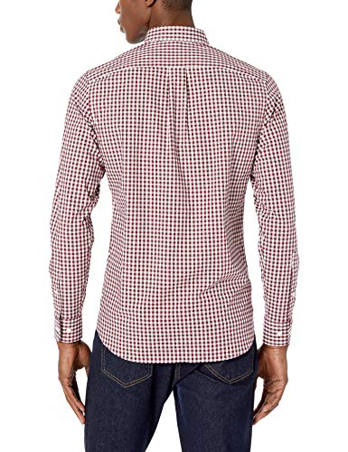 Marca Amazon - Goodthreads - Camisa cómoda de popelín elástico con manga larga, corte entallado, y de cuidado fácil, para hombre, Burgundy Gingham, US L (EU L)