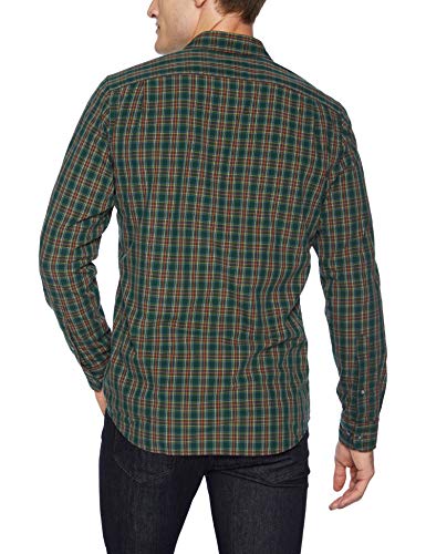 Marca Amazon – Goodthreads – Camisa de manga larga de popelín a cuadros de corte entallado para hombre, Verde (green/burgundy plaid), US S (EU S)