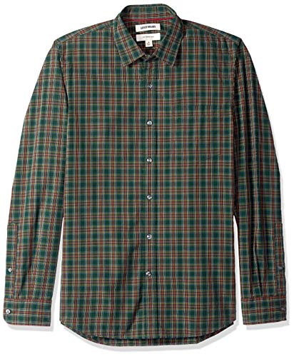 Marca Amazon – Goodthreads – Camisa de manga larga de popelín a cuadros de corte entallado para hombre, Verde (green/burgundy plaid), US S (EU S)