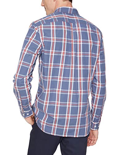 Marca Amazon – Goodthreads – Camisa de popelín a cuadros de manga larga de corte estándar y cuello con botones para hombre, Azul (Denim Multi Plaid Den), US L (EU L)