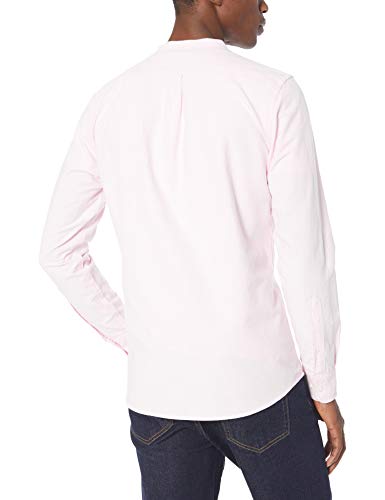 Marca Amazon – Goodthreads – Camisa Oxford con cuello en banda de manga larga de corte entallado para hombre, Rosa (Pink Pin), US S (EU S)