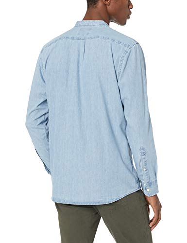 Marca Amazon – Goodthreads – Camisa vaquera de manga larga, cuello en banda y corte estándar para hombre, Azul (Light Blue Lig), US S (EU S)