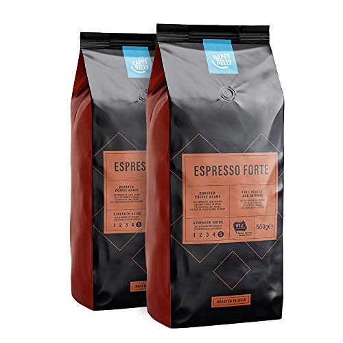 Marca Amazon - Happy Belly Café de tueste natural en grano "Espresso Forte" (2 x 500g)