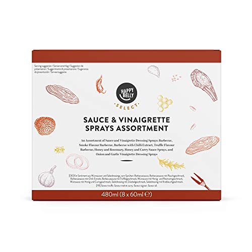 Marca Amazon - Happy Belly Select - Salsas y vinagretas (pack de 8) (clásica, ahumada, picante, tartufata, miel con romero, miel con curry, ajo y cebolla)