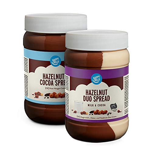 Marca Amazon - Happy Belly - Surtido de cremas para untar (Duo de leche, cacao y avellanas, Cacao y avellanas), 2 x 800g