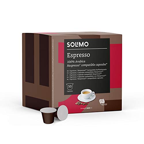 Marca Amazon - Solimo Cápsulas Espresso, compatibles con Nespresso* - café certificado UTZ, 100 cápsulas (2 x 50)