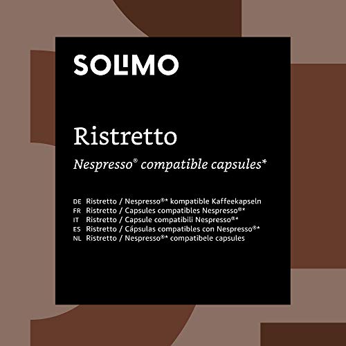 Marca Amazon - Solimo Cápsulas Ristretto, compatibles con Nespresso - café certificado UTZ, 100 cápsulas (2 x 50)