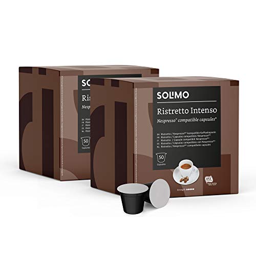 Marca Amazon - Solimo Cápsulas Ristretto Intenso, compatibles con Nespresso - café certificado UTZ, 100 cápsulas (2 x 50)